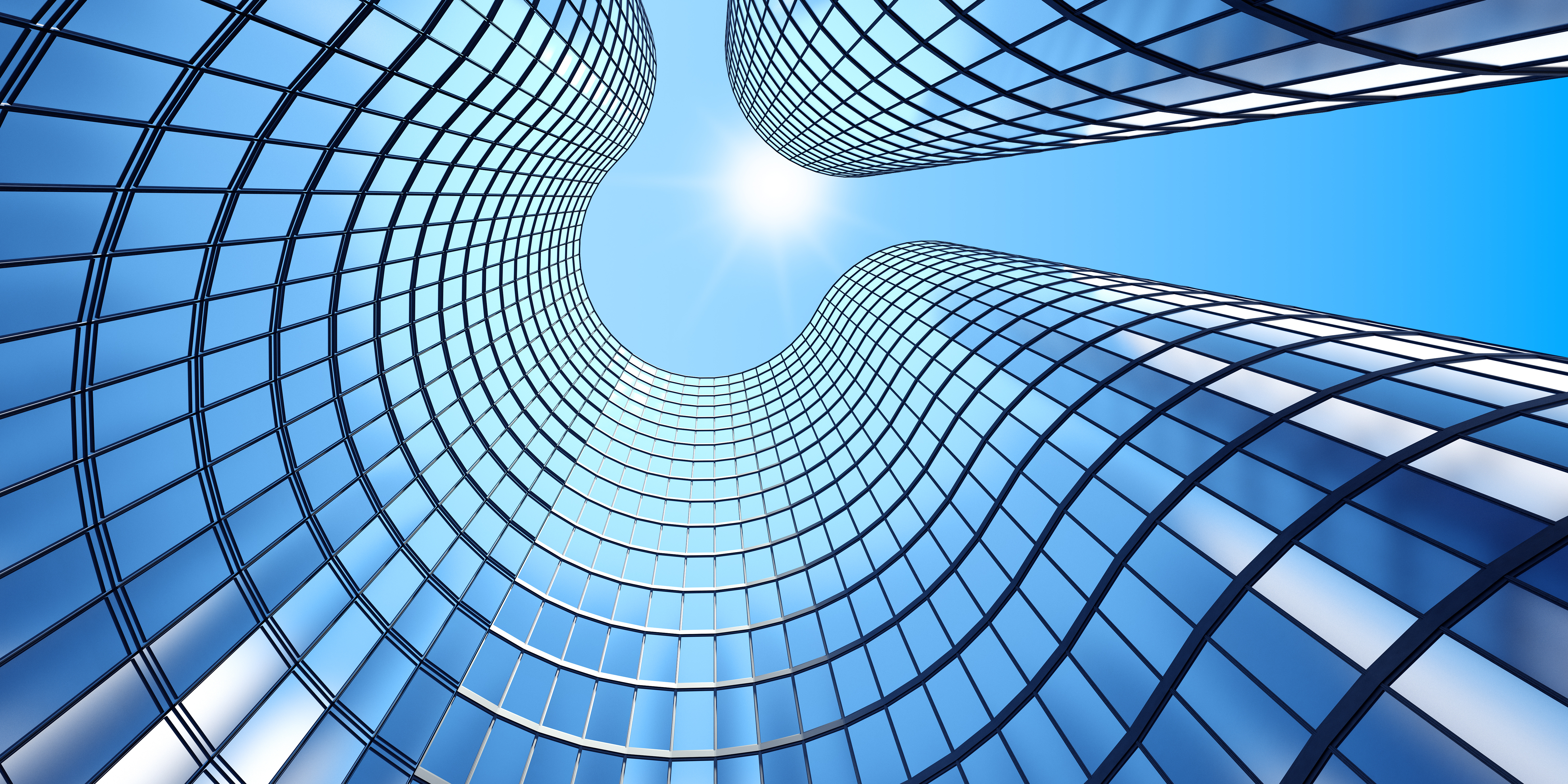 Perspective view of a glass building